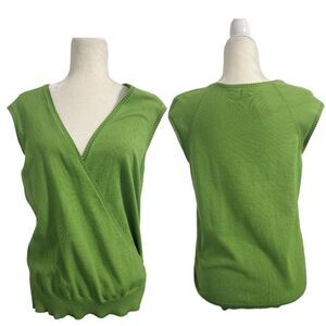 Ann Taylor Loft Women's Faux Wrap Knit Top Vest Sleeveless V Neck Kelly Green L